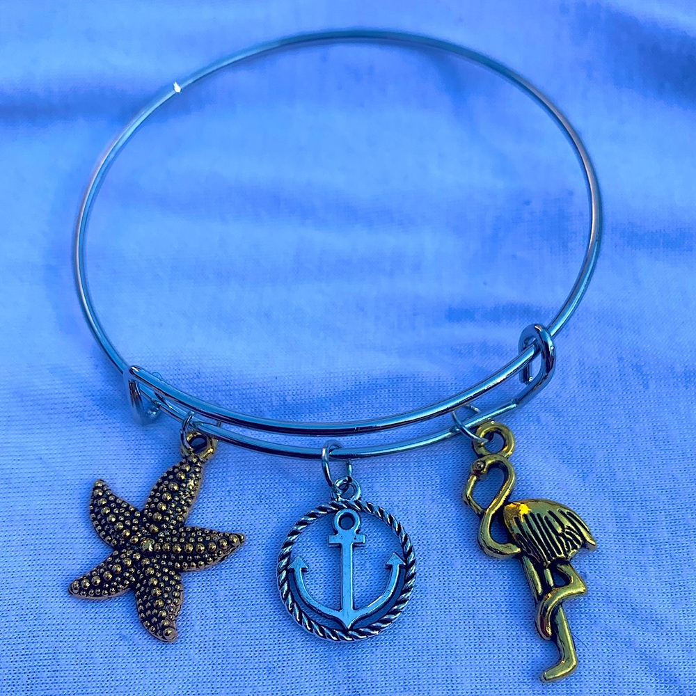 Brand New! Handmade! Adjustable Charm Bangle Bracelet!